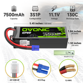 OVONIC 3S 7500mAh Hardcase 130C 11.1V Lipo Battery with EC5 Plug