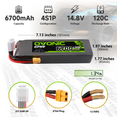 2 × OVONIC 4S Lipo Battery 6700mAh 120C 14.8V RC Lipo Battery with XT60+TRA Plug for RC Vehicles RC Truck