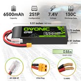 OVONIC 6500mAh 7.4V 130C 2S Hardcase LiPo Battery with XT60 to TRA Plug for 1/10 Scale RC Car Truck RC Vehicles