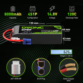 2 × OVONIC 4S Lipo Battery 8000mAh 120C 14.8V RC Lipo Battery with EC5 Plug for RC Vehicles RC Truck Airplane