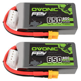 2 Pack Ovonic 650mAh 11.1V 80C 3S LiPo Battery Pack with XT30 Plug for Micro FPV Drones, Toothpick Quads, and Small RC Aircraft