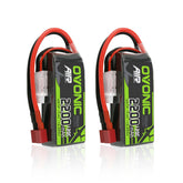 2Pack Ovonic 7.4V 120C 2S 2200mAh LiPo Battery Pack with Deans-T Plug for Traxxas 1/16 Scale Vehicles and Mini RC Models