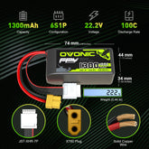 2×OVONIC 100C 6S 1300mAh LiPo Akku 22,2V Pack mit XT60 Stecker für Freestyle
