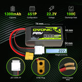 4×Ovonic 100C 6S 1300mAh LiPo Battery 22.2V Pack with XT60 Plug for FPV