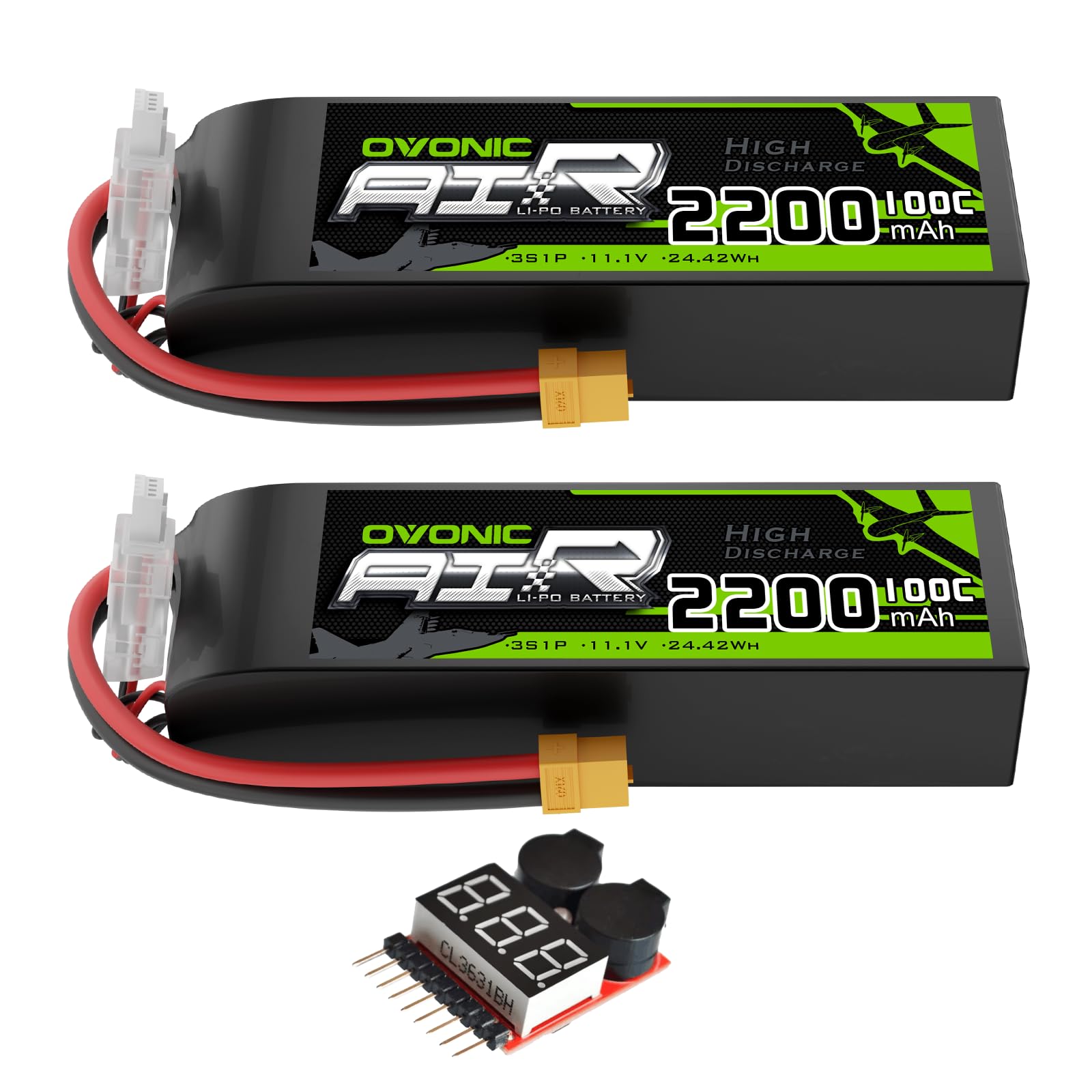 thumbnail image 2 of (2-Pack) Ovonic 2200mAh 3S Lipo Battery – 11.1V 120C With T-Plug – RC Car/Truck/Airplane 2 of 4