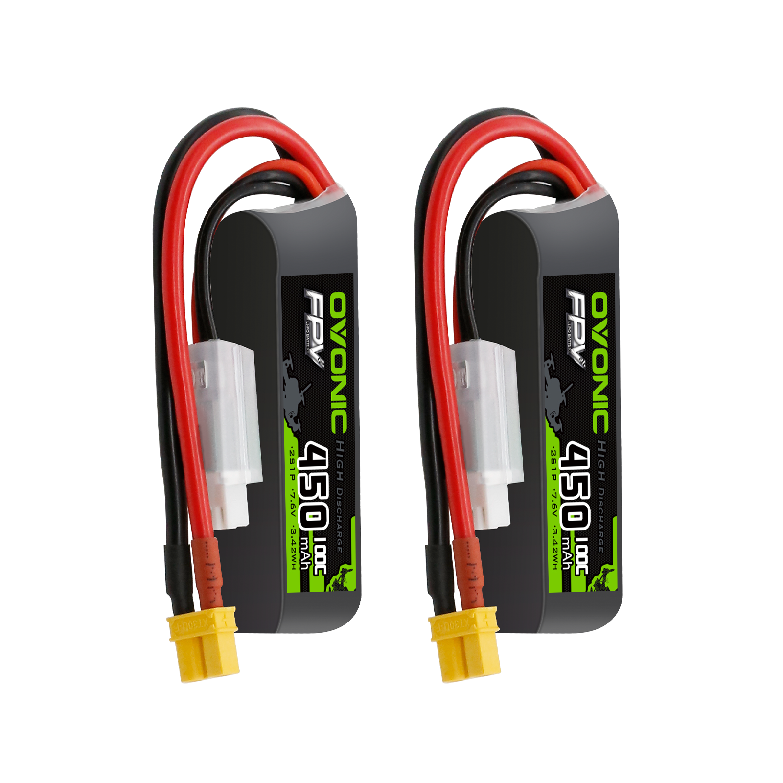 x OVONIC 100C 450mAh 2S Lipo Battery Long Size with XT30
