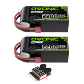2 x OVONIC 3S Short LiPo Battery 11.1V 2200mAh 120C with T Plug & Lipo Voltage Checker for 1/10 Scale RC Car Off-Road Truck RC Airplane Helicopter Racing