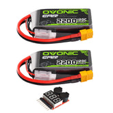 2 x OVONIC 3S LiPo Battery 11.1V 2200mAh Short 120C with XT60 Plug & Lipo Voltage Checker for RC Airplane Helicopter Quad Sport Planes Scale Aircraft