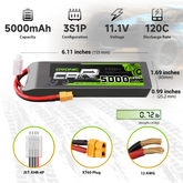 2 x OVONIC 3S LiPo Battery 11.1V 5000mAh 120C with TRA Plug