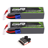 2 x OVONIC 4S 10000mAh 14.8V 130C Lipo Battery with EC5 Connector & Lipo Voltage Checker for 1/5 & 1/8 Scale RC Car Truck Boat Large-Scale Airplane RC Racing
