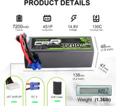 2 × OVONIC 4S Lipo Battery 7200mAh 130C 14.8V RC Lipo Battery with EC5 Plug for RC 1/10 1/8 Vehicles Car RC Truck
