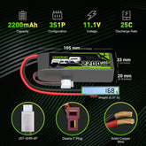 2×OVONIC 3S Lipo Battery 2200mAh 25C 11.1V with Deans Plug for RC Airplane Glider Park Flyer FT012 RC Boat