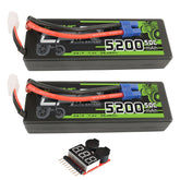 2 x OVONIC Lipo Battery 5200mAh 50C 7.4V 2S RC Battery with EC3 Connector & Lipo Voltage Checker