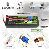 2 x OVONIC Lipo Battery 5200mAh 50C 7.4V 2S RC Battery with EC3 Connector & Lipo Voltage Checker