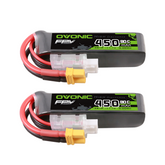 2 x OVONIC 11.1V 80C 450mAh 3S Lipo Battery Long Size with XT30 Plug