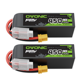 2 x OVONIC 14.8V 80C 450mAh 4S Lipo Battery Long Size with XT30 Plug