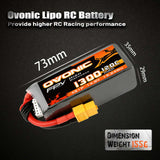 [4 Packs] Ovonic 4S 1300mAh 120C 14.8V LiPo Battery Pack for FPV Racing - XT60 Plug - Ampow