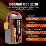 Ovonic 120C 6S 1300mAh 22.2V LiPo Battery Pack with XT60 Plug for FPV Racing - Ampow