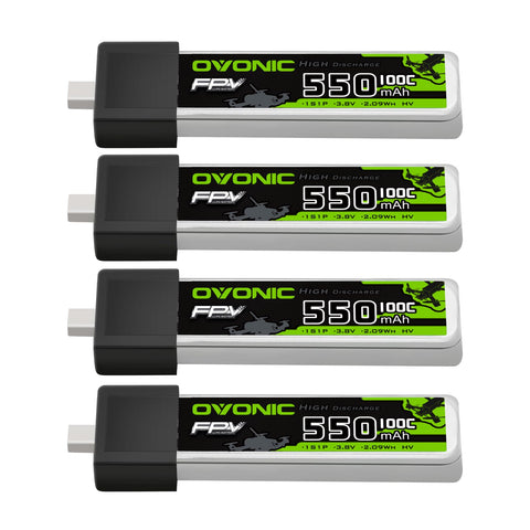4×OVONIC 1S Lipo Battery 550mAh 1S1P 100C 3.8V LiHV LiPo Battery with BT2.0 Plug for Tinywhoop RC Quadcopter 75mm FPV Drone