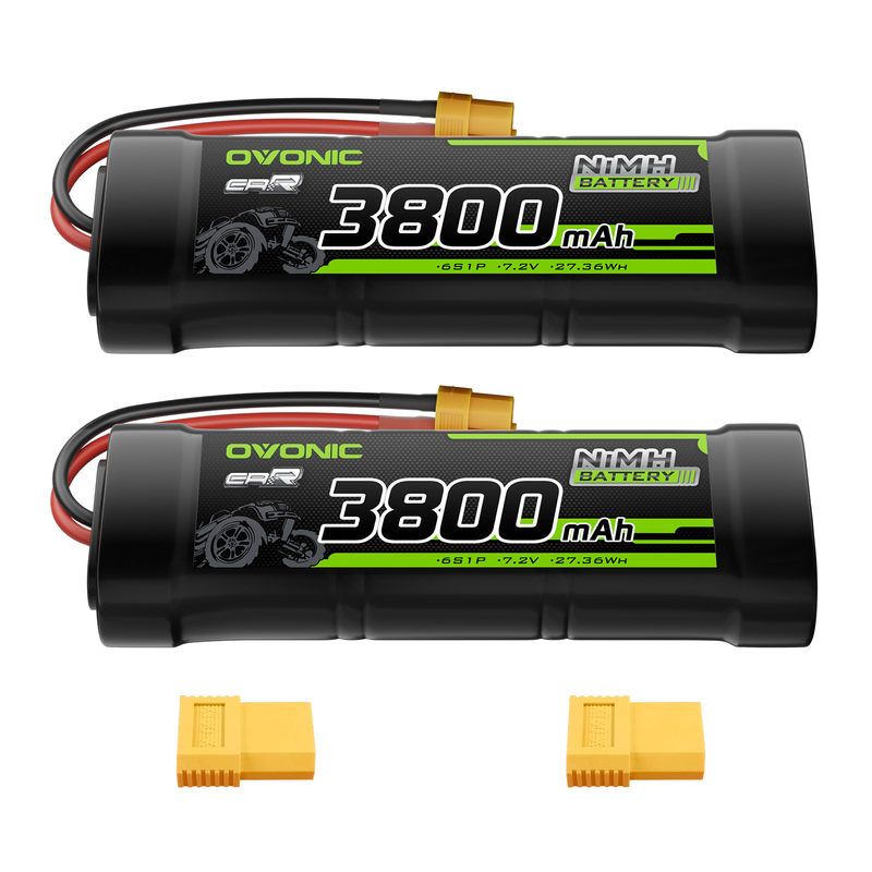 OVONIC 7.2V 3800mAh NiMH Battery Pack 6-Cell Flat with XT60 & TRX Plug for RC Cars & Trucks