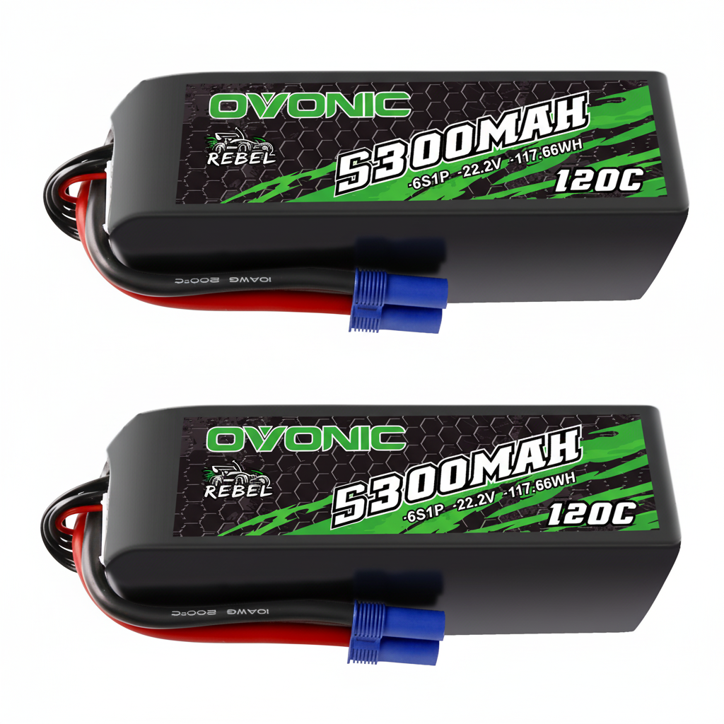 Ovonic Rebel 120C 6S 5300mAh 22.2V LiPo Battery with EC5 Plug for 1/7 & 1/8 RC Cars Trucks & EDF Jets (1/2 Pack)