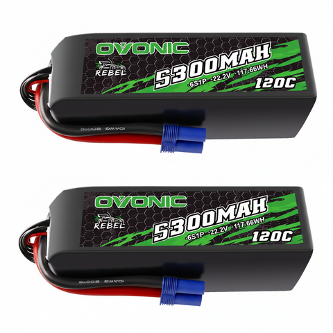 Ovonic Rebel 120C 6S 5300mAh 22.2V LiPo Battery with EC5 Plug for 1/7 & 1/8 RC Cars Trucks & EDF Jets (1/2 Pack)