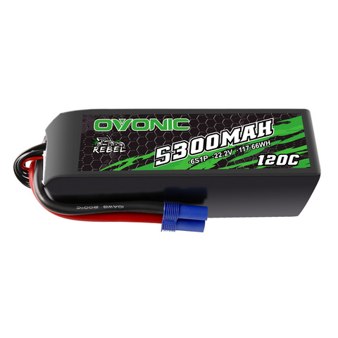 Ovonic Rebel 120C 6S 5300mAh 22.2V LiPo Battery with EC5 Plug for 1/7 & 1/8 RC Cars Trucks & EDF Jets (1/2 Pack)
