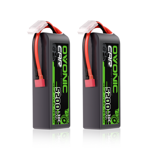 [2-Pack] Ovonic 5200mAh 14.8V 130C 4S LiPo Battery Pack with Deans T Connector for RC Cars, Trucks, and Boats