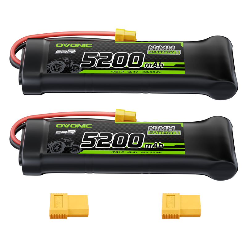 OVONIC 8.4V 5200mAh NiMH Battery Pack 7-Cell Flat with XT60 & TRX Plug for RC Vehicles