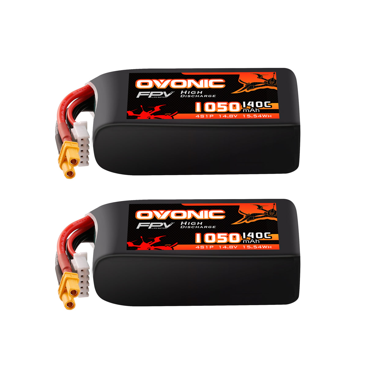 2-Pack Ovonic 4S 1050mAh 140C 14.8V LiPo Battery w/XT30 Plug