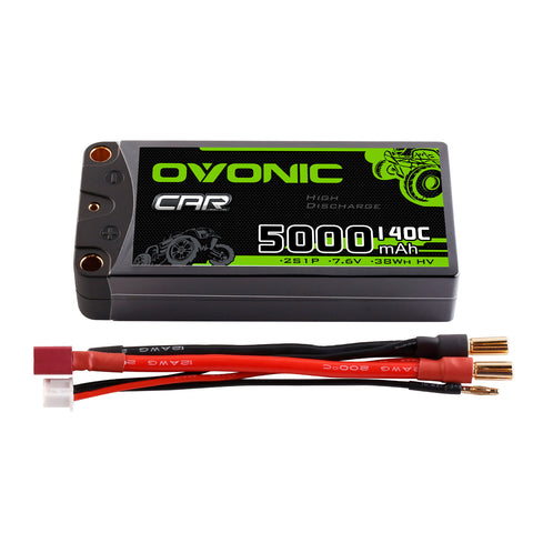 Ovonic 2S 5000mAh 140C 7.6V LiHV Hardcase Battery w/5.0mm Bullet to T-Plug for 1/10 RC Racing(1/2Pack)