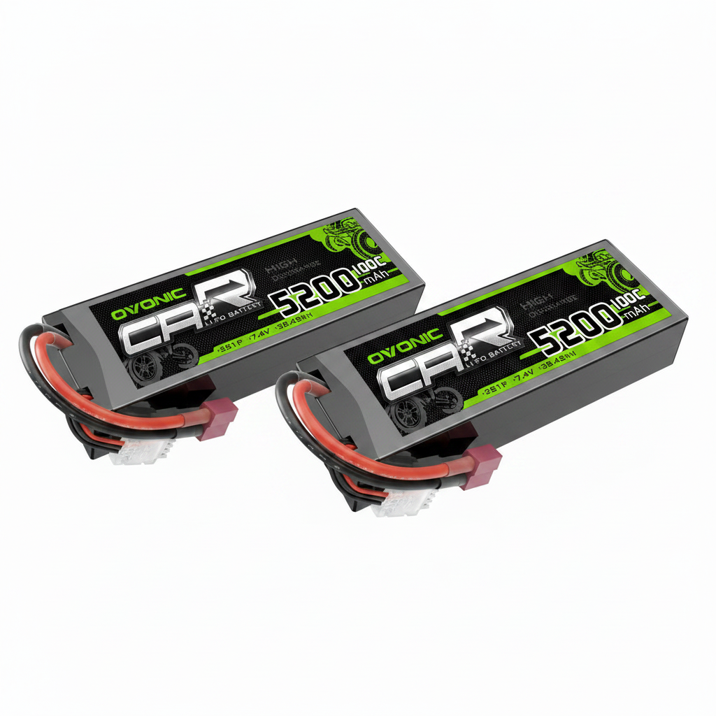 [2-Pack] Ovonic 7.4V 100C 2S 5200mAh Hardcase LiPo Battery with Deans Plug for 1/10 Scale RC Buggy, Truggy & Racing Cars