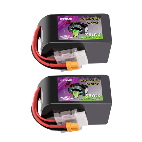 2 Pack OVONIC 11.1V 150C 850mAh 6S LiPo Battery with XT30 Plug for 90-180mm Brushless FPV Drones Cinelog & Protek25
