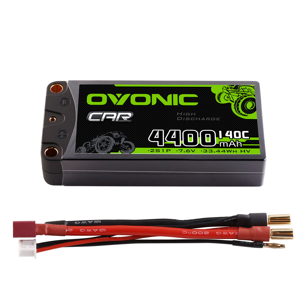 Ovonic 4400mAh 7.6V 140C 2S Hardcase LiHV Battery Pack with 5mm Bullet to Deans T Connector