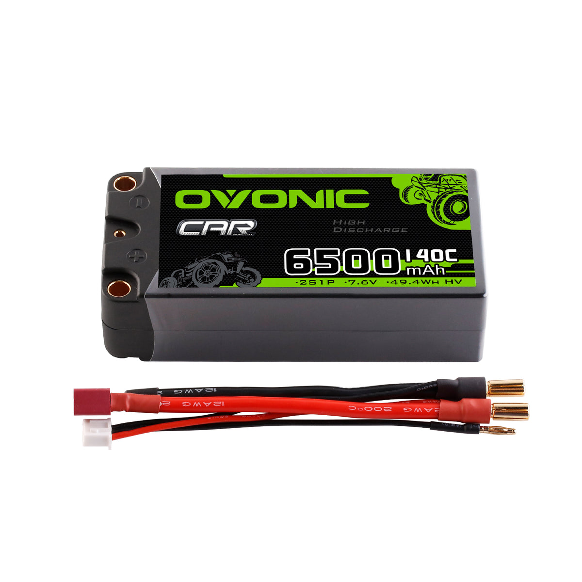 Ovonic 6500mAh 7.6V 140C 2S Hardcase LiHV Shorty Battery Pack with 5mm Bullet to Deans T Connector