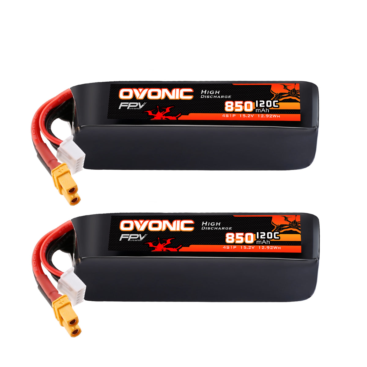 2-Pack Ovonic 4S 850mAh 120C 15.2V LiHV Battery w/XT30 Plug