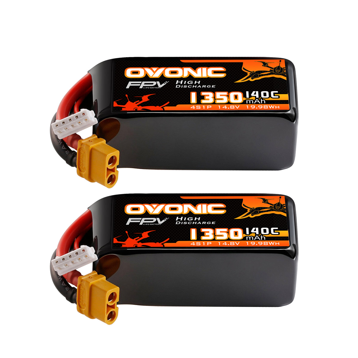 2-Pack Ovonic 4S 1350mAh 140C 14.8V LiPo Battery w/XT60 Plug