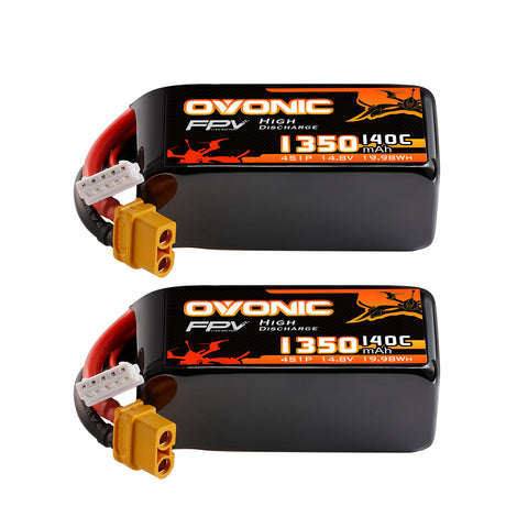 2-Pack Ovonic 4S 1350mAh 140C 14.8V LiPo Battery w/XT60 Plug