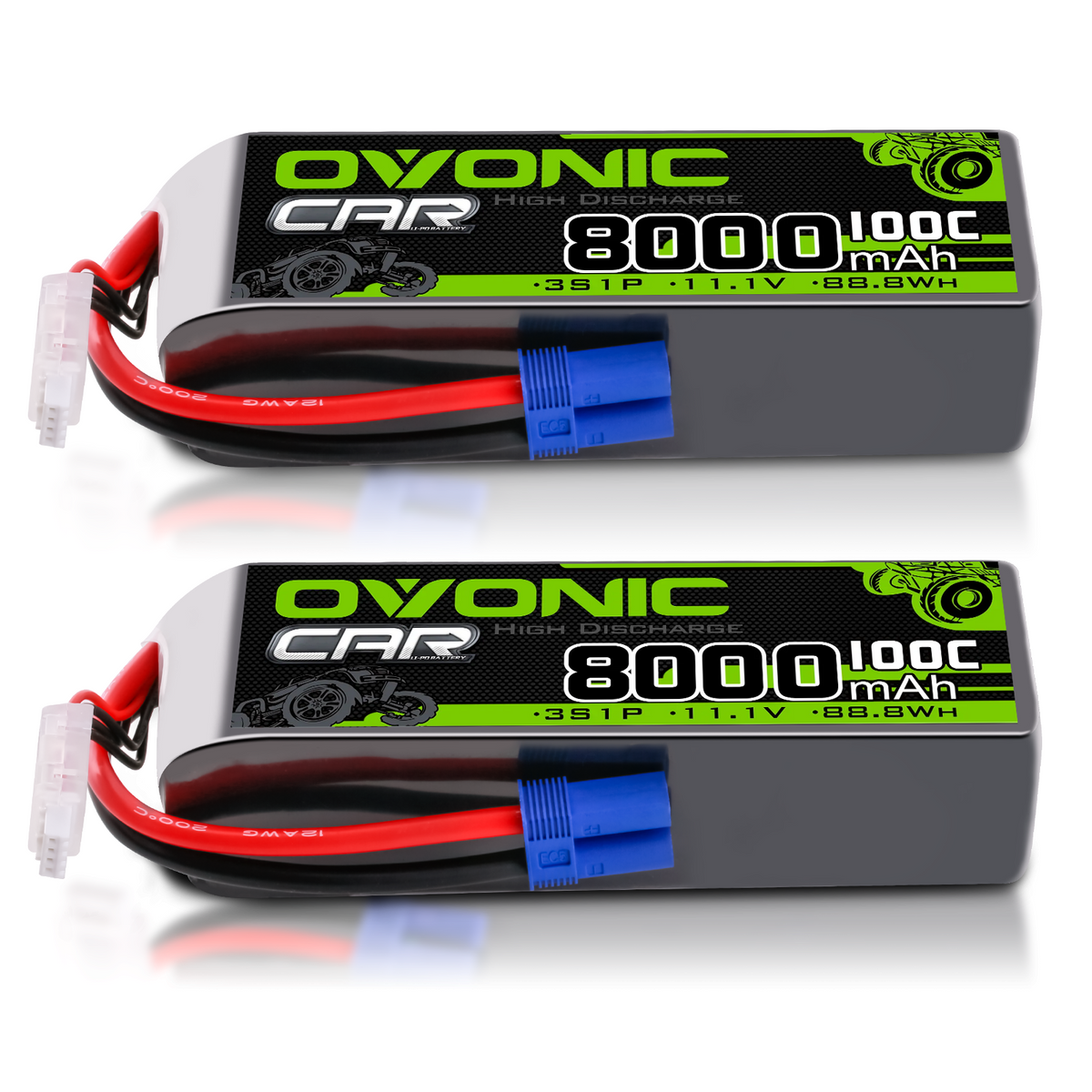 [2-Pack] Ovonic 11.1V 100C 3S 8000mAh LiPo Battery with EC5 Plug for 1/8 & 1/7 Scale RC Monster Trucks