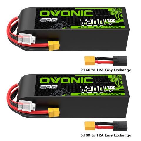 OVONIC 4S 7200mAh 130C 14.8V Lipo Battery with XT60 to TRA Plug