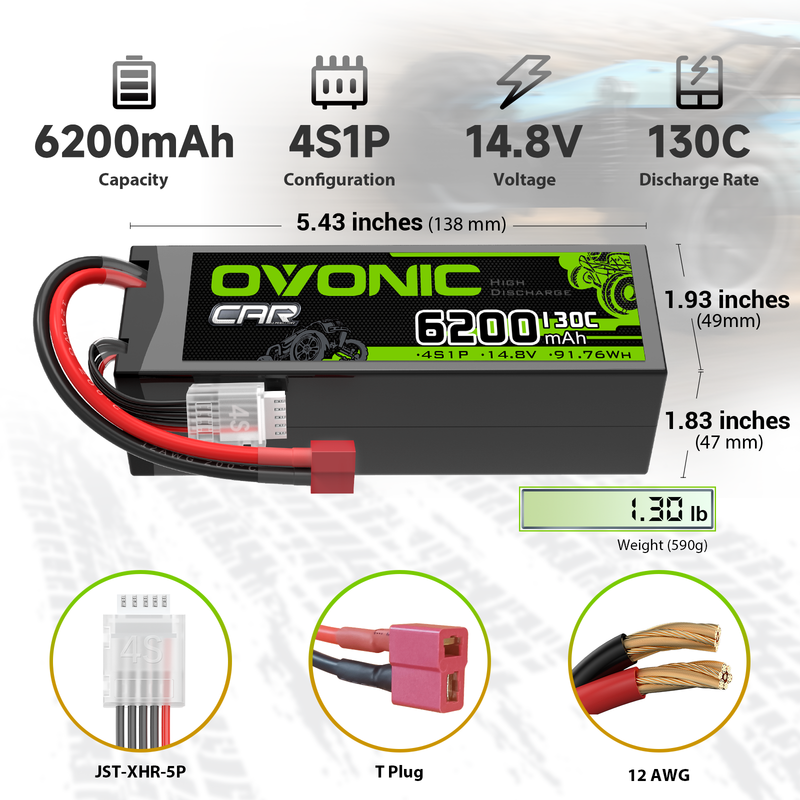 OVONIC 6200mAh 4S 130C 14.8V Hardcase LiPo Battery with T Plug