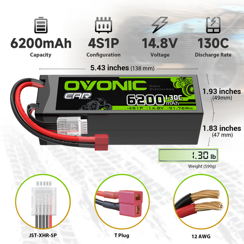 OVONIC 6200mAh 4S 130C 14.8V Hardcase LiPo Battery with T Plug