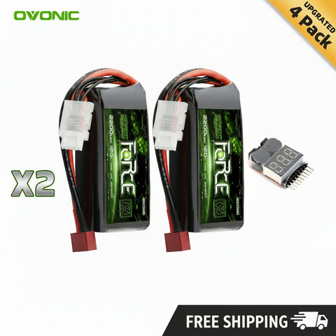 4-Pack Ovonic Force 3S 2200mAh 120C 11.1V Short LiPo Battery w/Deans Plug for 1/10 Race Buggy & On-Road Car (Voltage Checker Included)