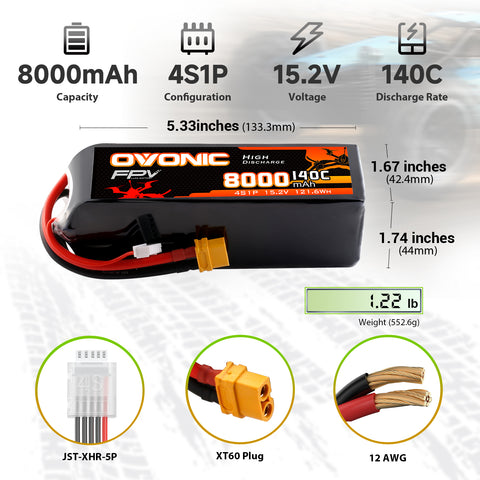 Ovonic 4S 8000mAh 140C 15.2V LiHV Battery w/XT60 Plug