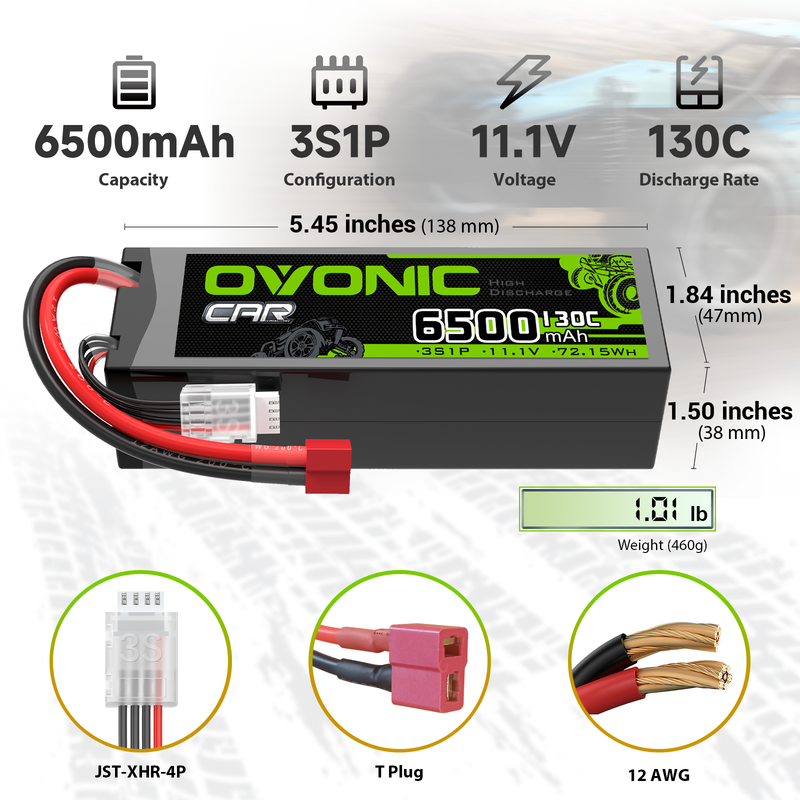 OVONIC 3S 6500mAh Hardcase 11.1V 130C LiPo Battery with T Plug