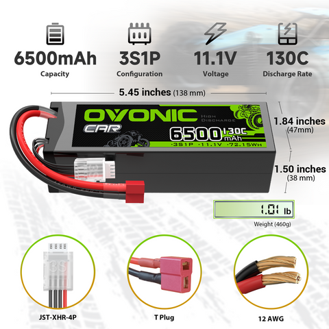 OVONIC 3S 6500mAh Hardcase 11.1V 130C LiPo Battery with T Plug