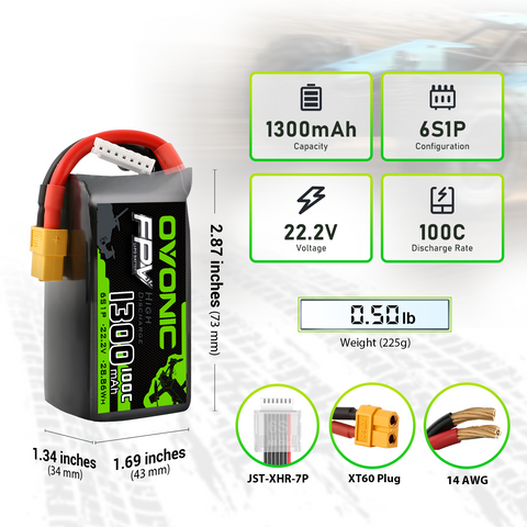 Ovonic 6S 1300mAh 100C LiPo Battery Pack 22.2V XT60 Plug for FPV Racing & Freestyle Drones(Multi-Pack)