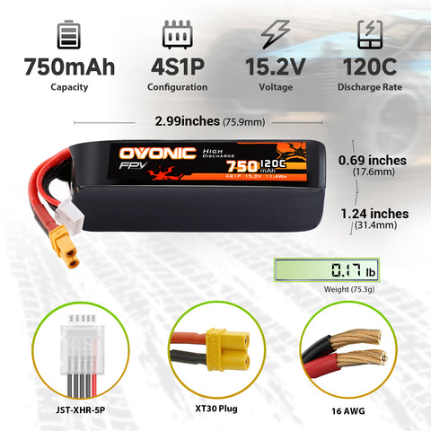 [FREE for First 20 | CODE: PRIMEFREE] [June 22-24] 2-Pack Ovonic 4S 750mAh 120C 15.2V LiHV Battery w/ XT30 Plug