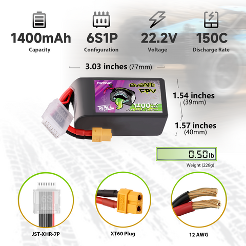 Ovonic Rebel 2.0 150C 22.2V 1400mah 6S Lipo Battery Pack with XT60 Plug for 5 to 6 inch FPV Racing Freestyle Drones 180-330mm Brushless FPV Quad Helicopter 4Pcs/2Pcs