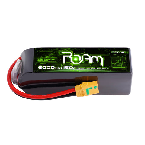 OVONIC Roam Series 22.2V 6000mAh 150C 6S Softcase LiPo Battery Pack with XT90-S Anti-Spark or XT60 Plug Options for 7–10 Inch FPV Cinelifters, Long-Range Drones & RC Helicopters